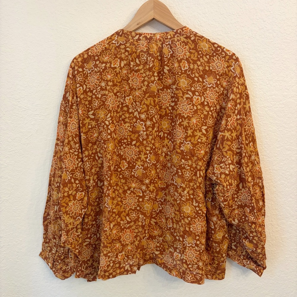 Sundry Rust Floral Button-Front Blouse - Picture 5 of 9